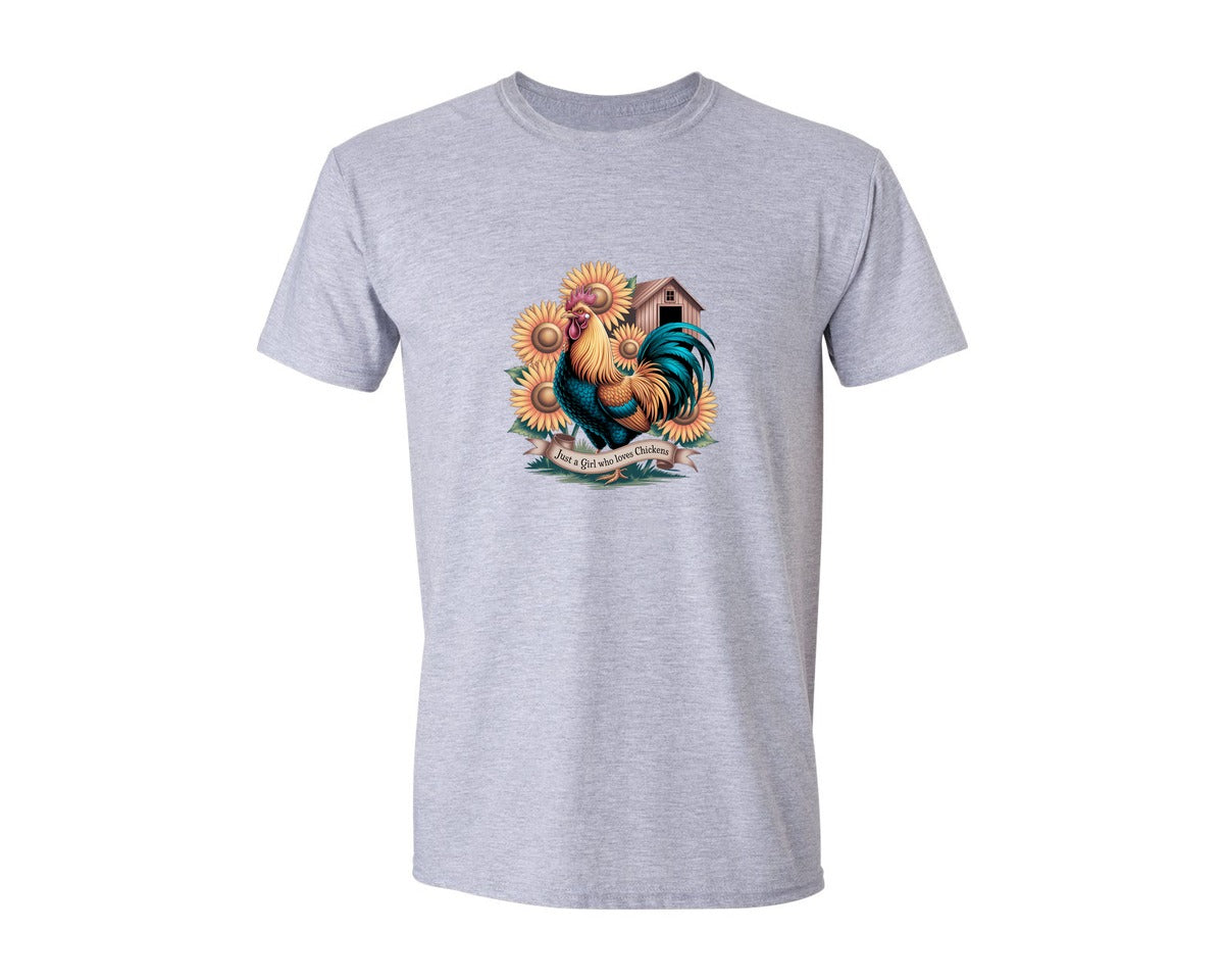 brand:Generic|color:Sports Grey / Athletic Heather|Just A Girl Who Loves Chickens 10 Graphic T-Shirt