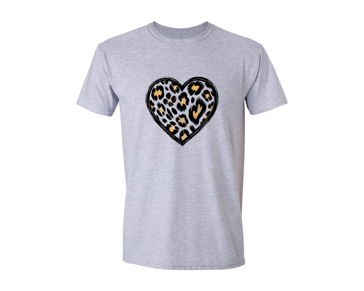 brand:Generic|color:Sports Grey / Athletic Heather|Leopard Print Heart Valentines Graphic T-Shirt