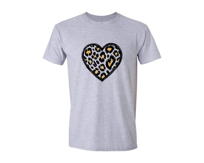 brand:Generic|color:Sports Grey / Athletic Heather|Leopard Print Heart Valentines Graphic T-Shirt