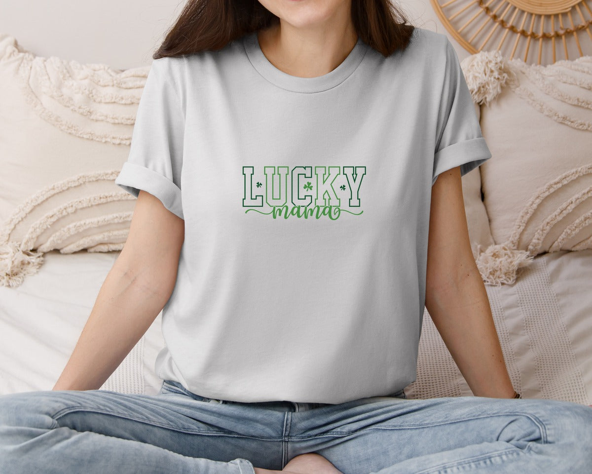 brand:Bella Canvas|color:Sports Grey / Athletic Heather|Shamrock Lucky Mama St Patricks Day Graphic T-Shirt