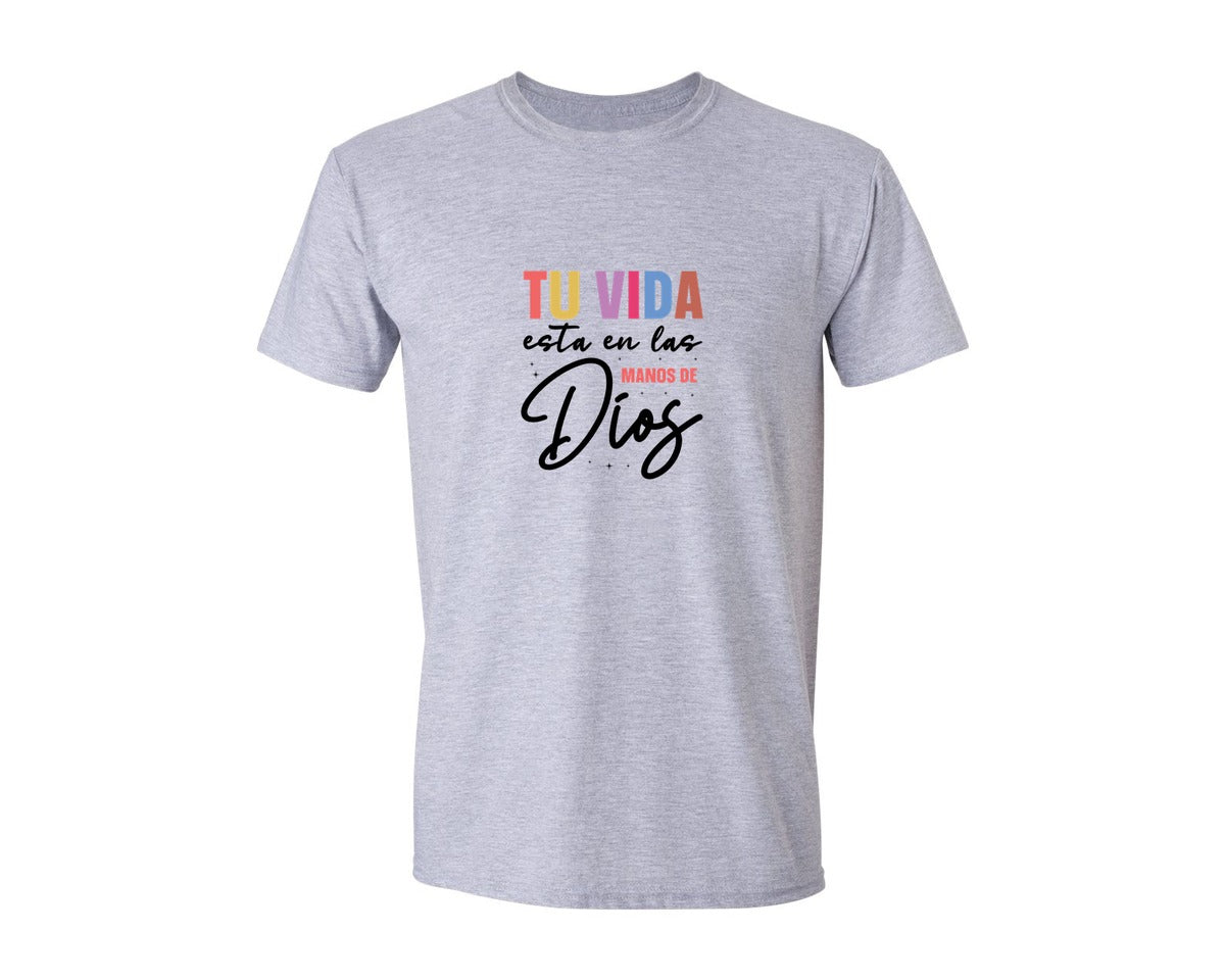brand:Generic|color:Sports Grey / Athletic Heather|Tu Vida Esta En Las Manos De Dios 2 Graphic T-Shirt