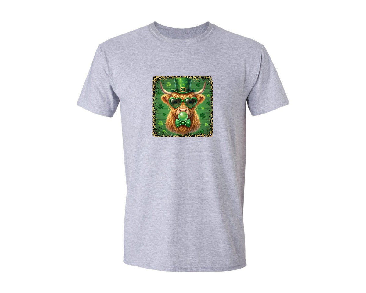 brand:Generic|color:Sports Grey / Athletic Heather|T Patricks Day Highland Cow Graphic T-Shirt