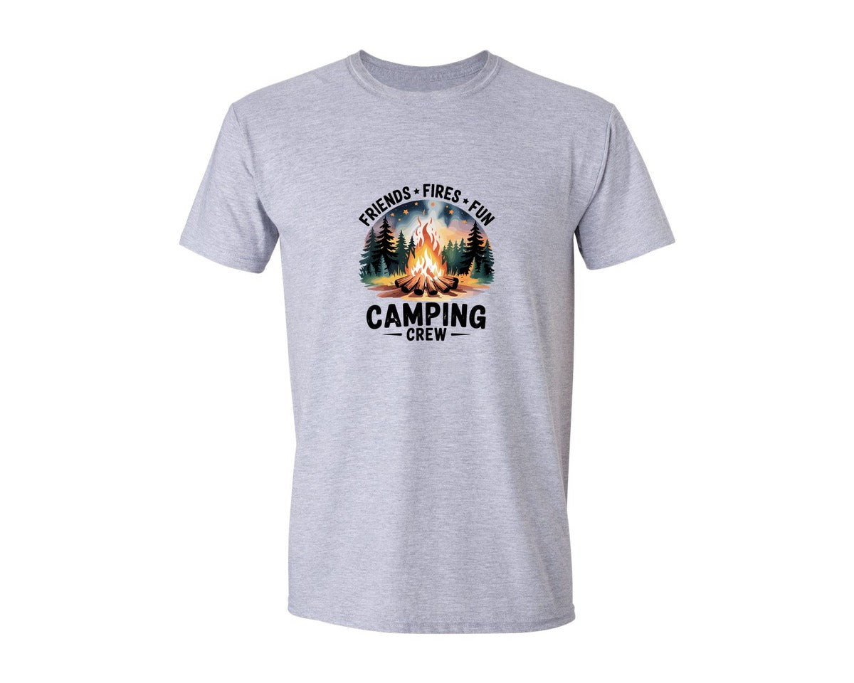 brand:Generic|color:Sports Grey / Athletic Heather|Friends Fires Fun Camping Crew Camp Graphic T-Shirt