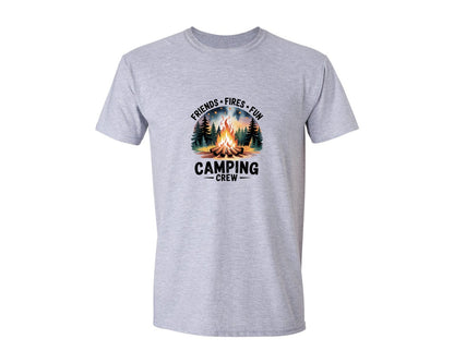 brand:Generic|color:Sports Grey / Athletic Heather|Friends Fires Fun Camping Crew Camp Graphic T-Shirt
