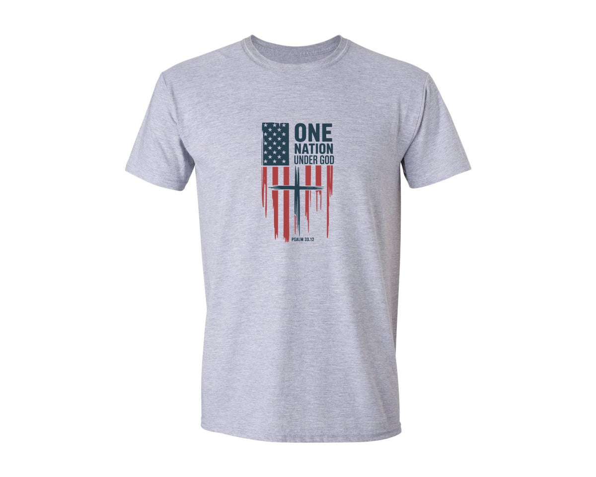 brand:Generic|color:Sports Grey / Athletic Heather|One Nation Under God 4Th Of July 13 Graphic T-Shirt