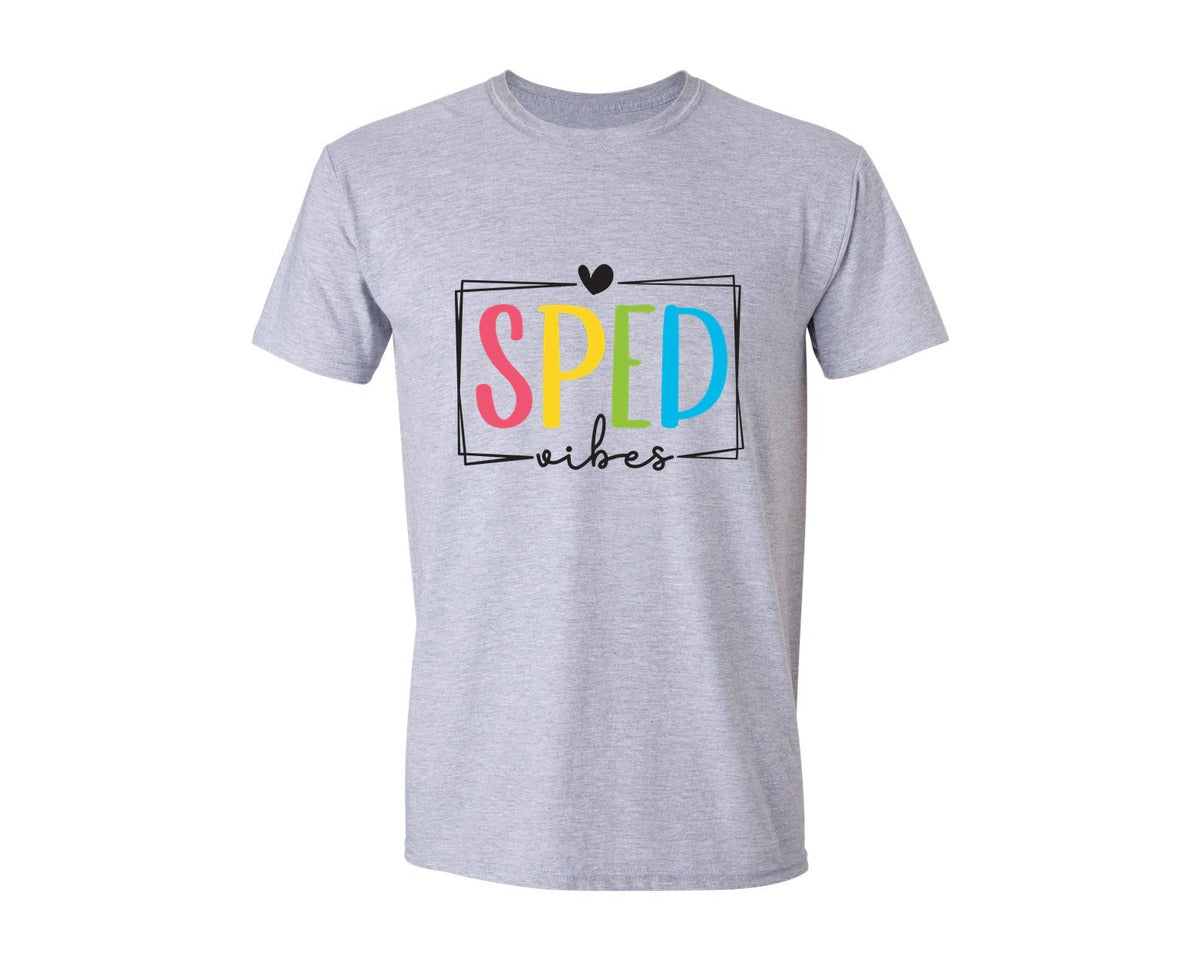 brand:Generic|color:Sports Grey / Athletic Heather|Special Education Teacher Sped Vibes Graphic T-Shirt
