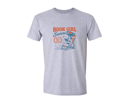 brand:Generic|color:Sports Grey / Athletic Heather|Book Girl Summer Reading Beach Graphic T-Shirt