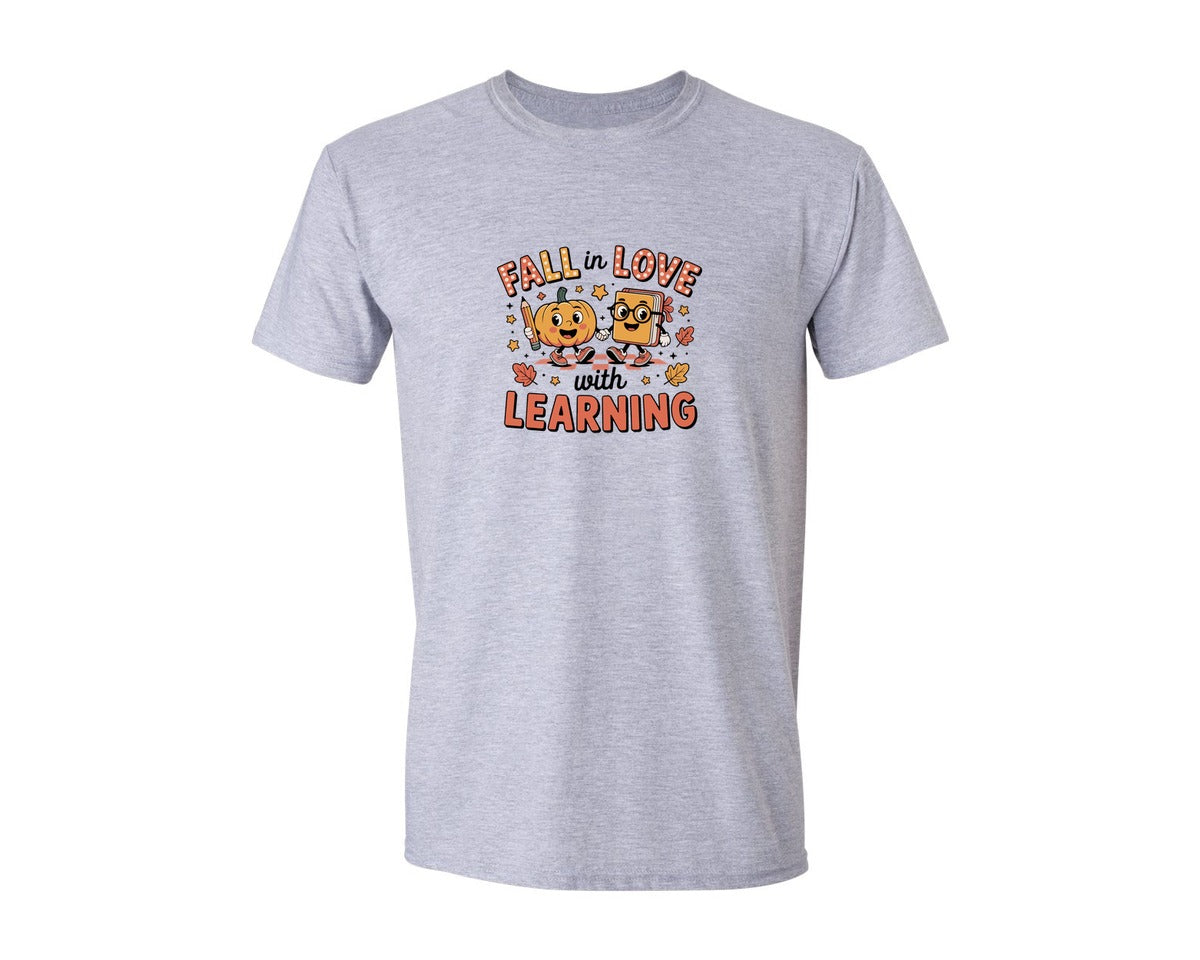 brand:Generic|color:Sports Grey / Athletic Heather|Fall In Love Fall Halloween Teacher Graphic T-Shirt