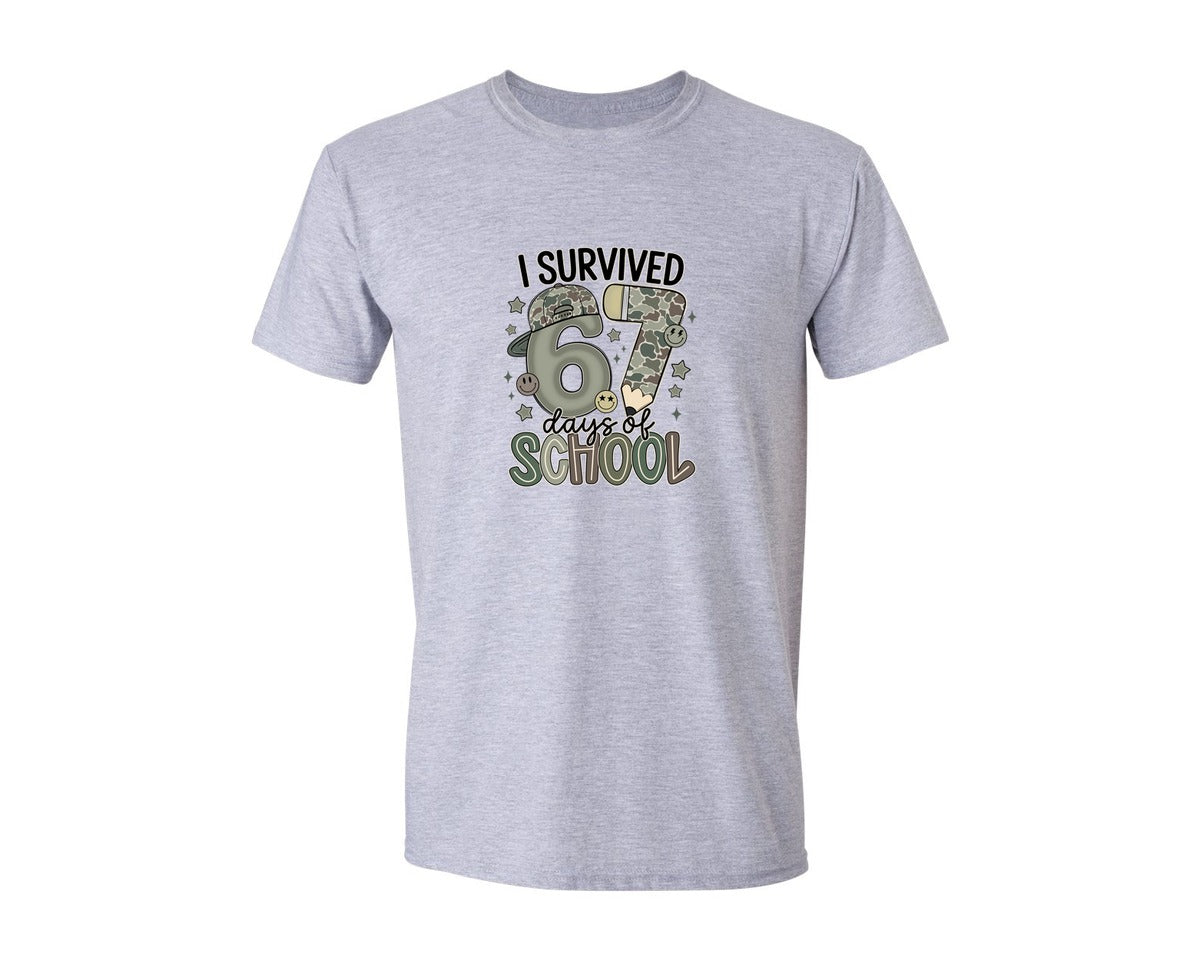 brand:Generic|color:Sports Grey / Athletic Heather|I Survived 67 Days Of School Camo Graphic T-Shirt
