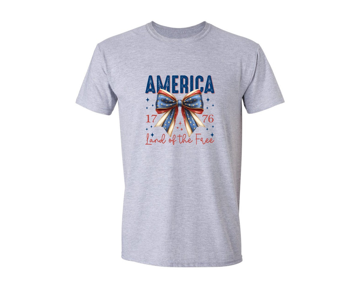 brand:Generic|color:Sports Grey / Athletic Heather|America Bow Land Of The Free Graphic T-Shirt