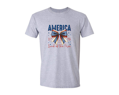brand:Generic|color:Sports Grey / Athletic Heather|America Bow Land Of The Free Graphic T-Shirt