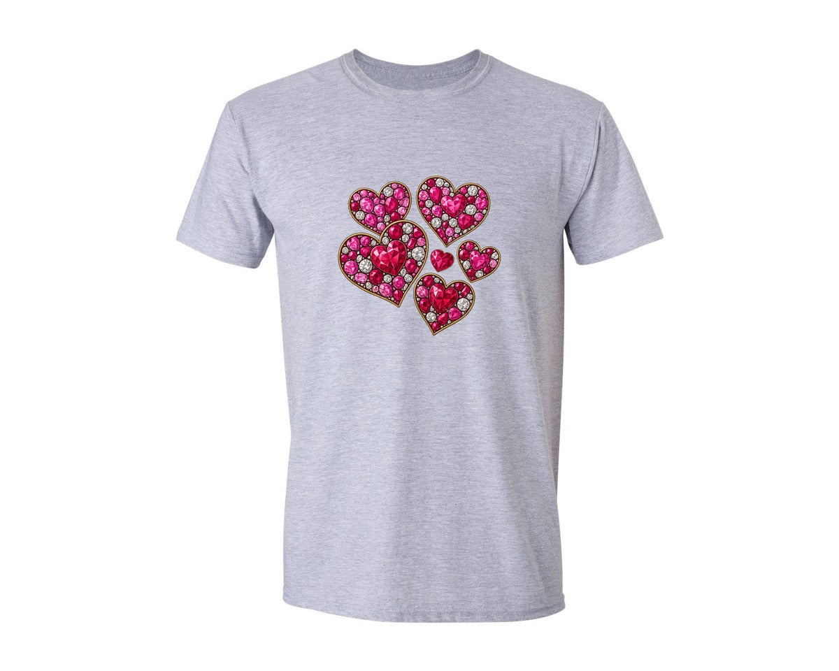 brand:Generic|color:Sports Grey / Athletic Heather|Faux Rhinestone Hearts Graphic T-Shirt