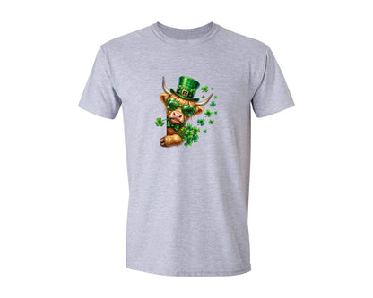 brand:Generic|color:Sports Grey / Athletic Heather|Highland Cow St Patricks Graphic T-Shirt