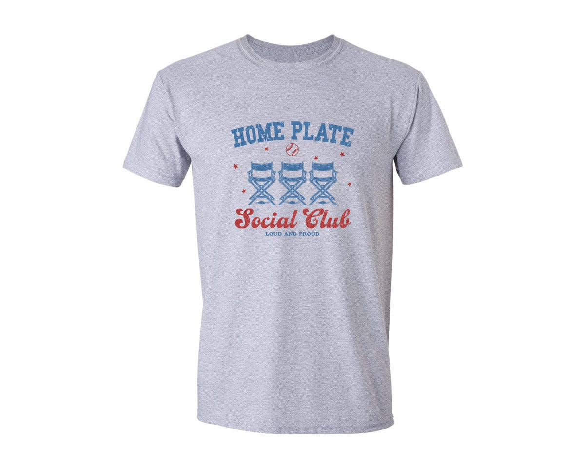brand:Generic|color:Sports Grey / Athletic Heather|Vintage Baseball Home Plate Social Club Graphic T-Shirt