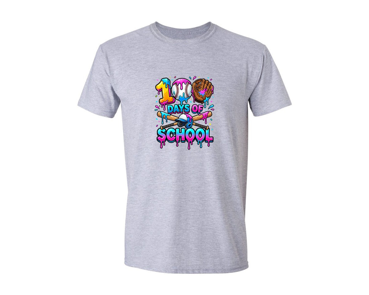 brand:Generic|color:Sports Grey / Athletic Heather|100 Days Colorful Dripping Baseball Graphic T-Shirt