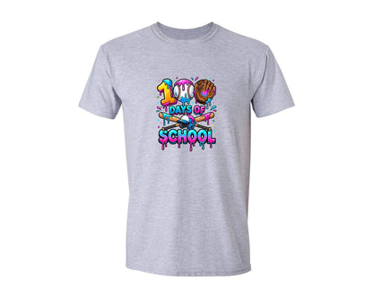 brand:Generic|color:Sports Grey / Athletic Heather|100 Days Colorful Dripping Baseball Graphic T-Shirt