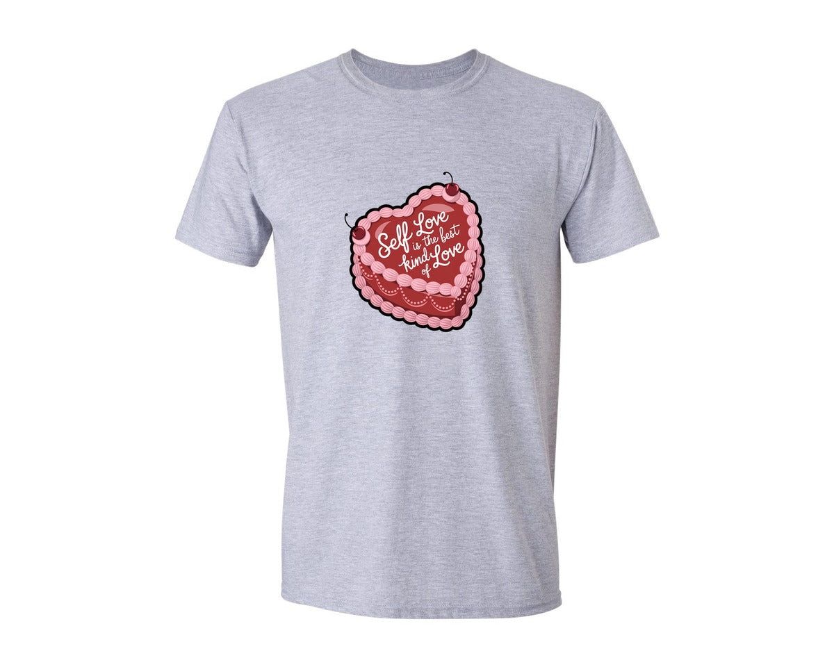 brand:Generic|color:Sports Grey / Athletic Heather|Self Love Cake Heart Shaped Design 2 Graphic T-Shirt