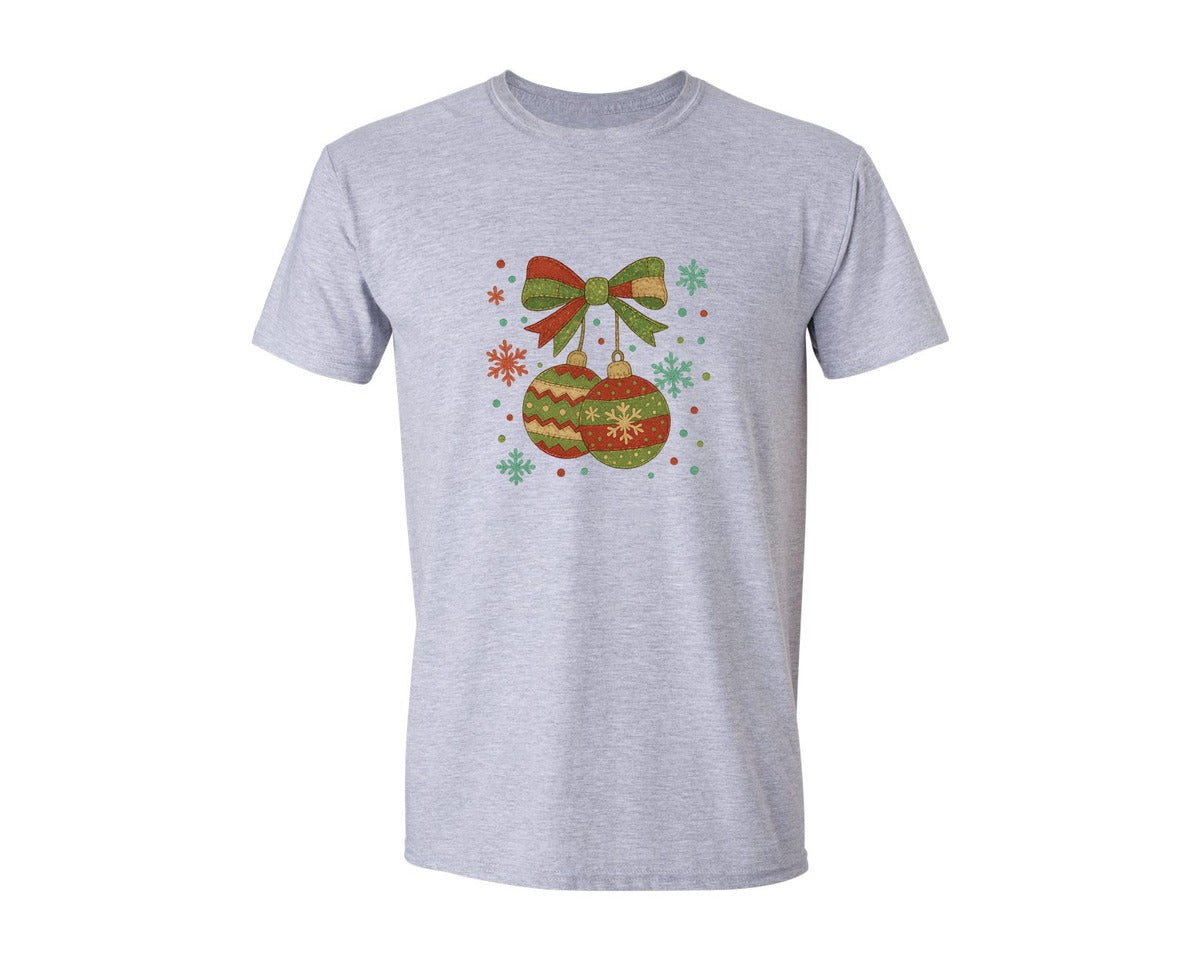 brand:Generic|color:Sports Grey / Athletic Heather|Patchwork Christmas Bow Cherries Graphic T-Shirt