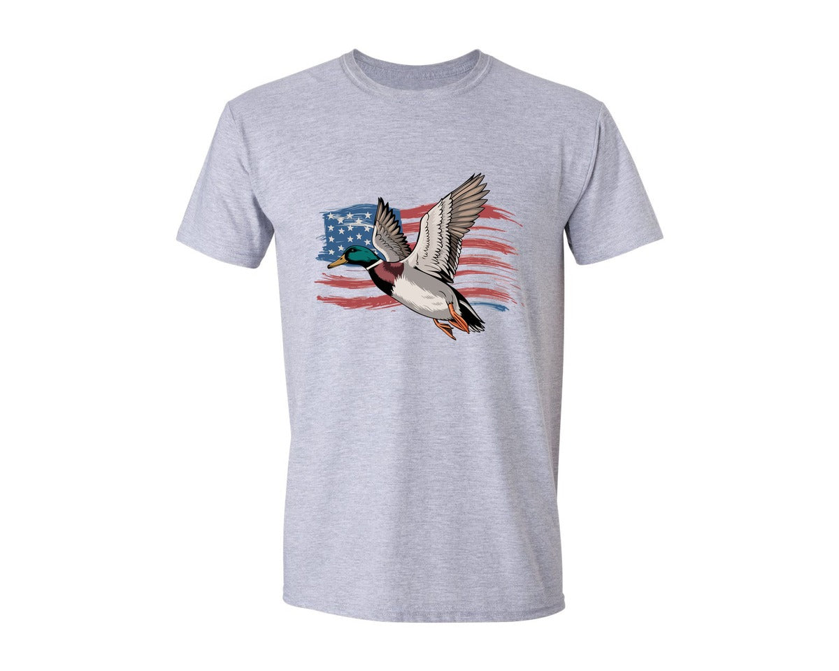 brand:Generic|color:Sports Grey / Athletic Heather|Mallard Duck Usa Flag Design Graphic T-Shirt