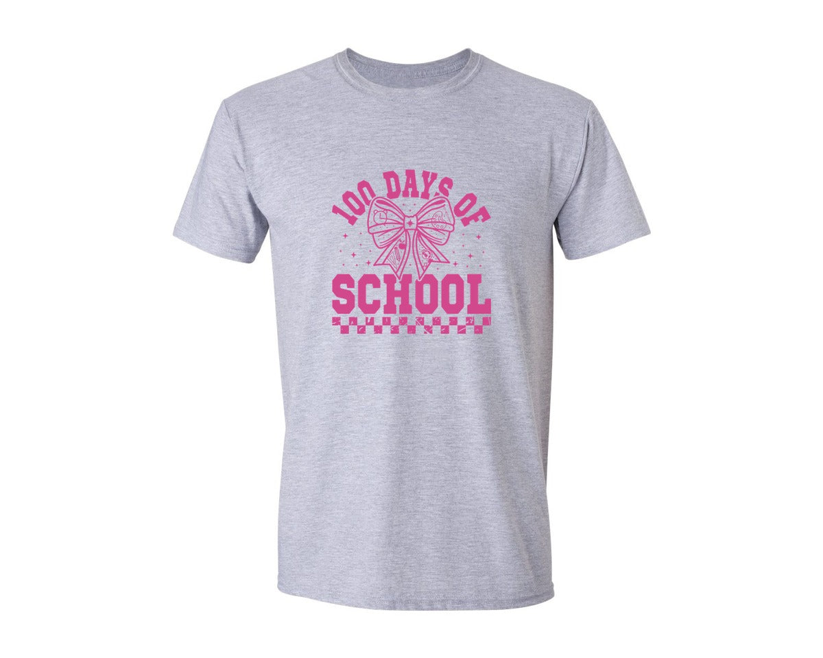 brand:Generic|color:Sports Grey / Athletic Heather|100 Days Of School Coquette Bow Graphic T-Shirt