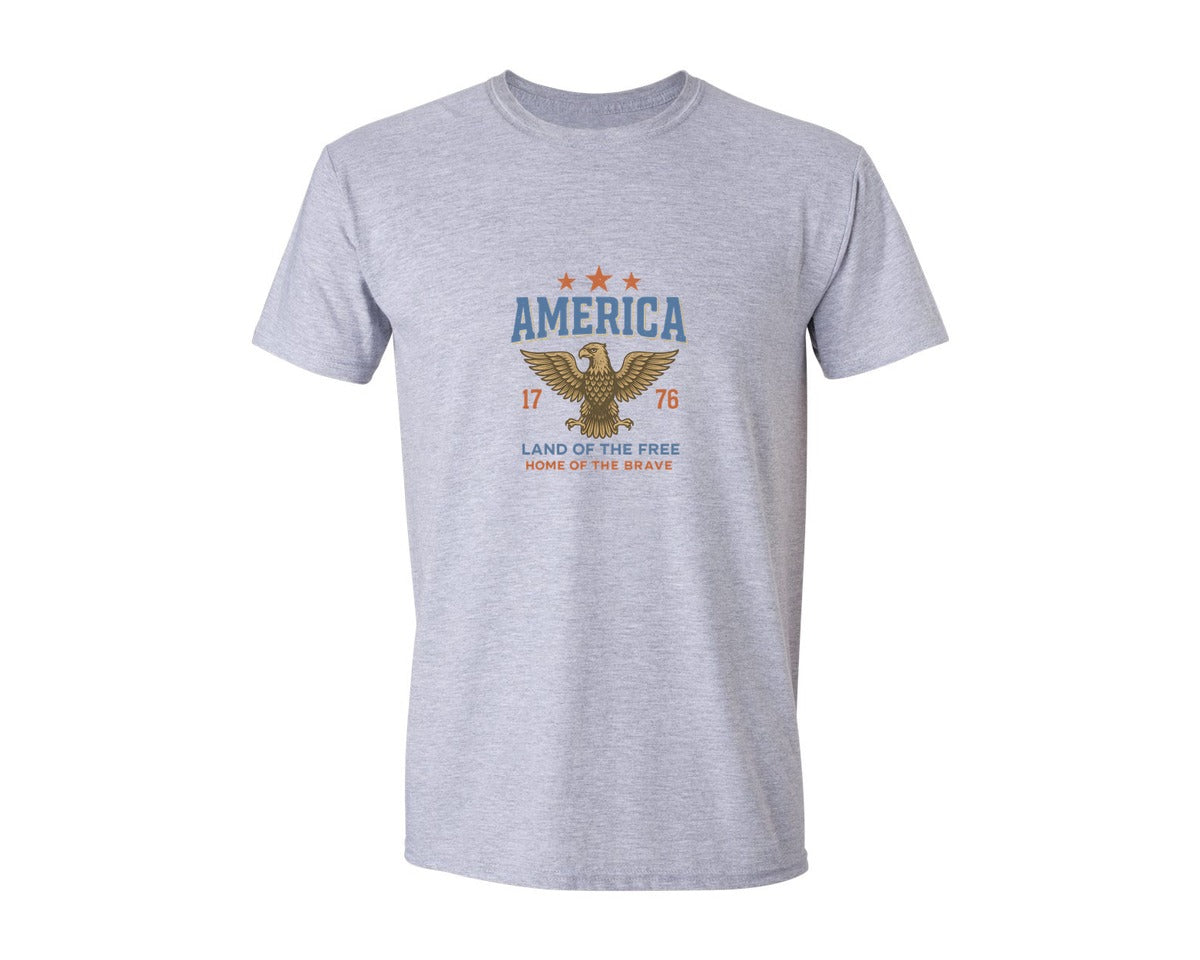 brand:Generic|color:Sports Grey / Athletic Heather|America 1776 Land Of The Free Home Graphic T-Shirt