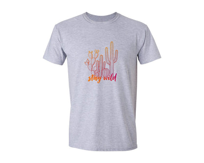 brand:Generic|color:Sports Grey / Athletic Heather|Western Stay Wild Cactus Graphic T-Shirt