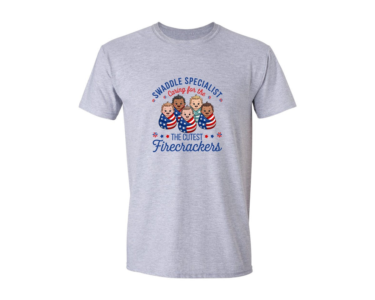 brand:Generic|color:Sports Grey / Athletic Heather|Swaddle Specialist 4Th Of July Babies Graphic T-Shirt