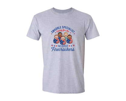 brand:Generic|color:Sports Grey / Athletic Heather|Swaddle Specialist 4Th Of July Babies Graphic T-Shirt
