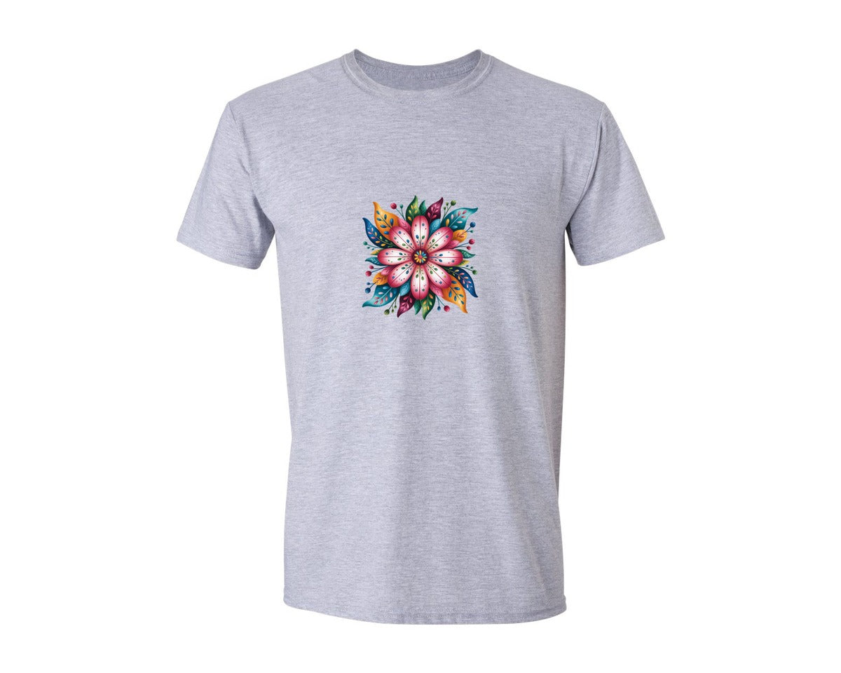 brand:Generic|color:Sports Grey / Athletic Heather|Colorful Floral Mandala Design Graphic T-Shirt