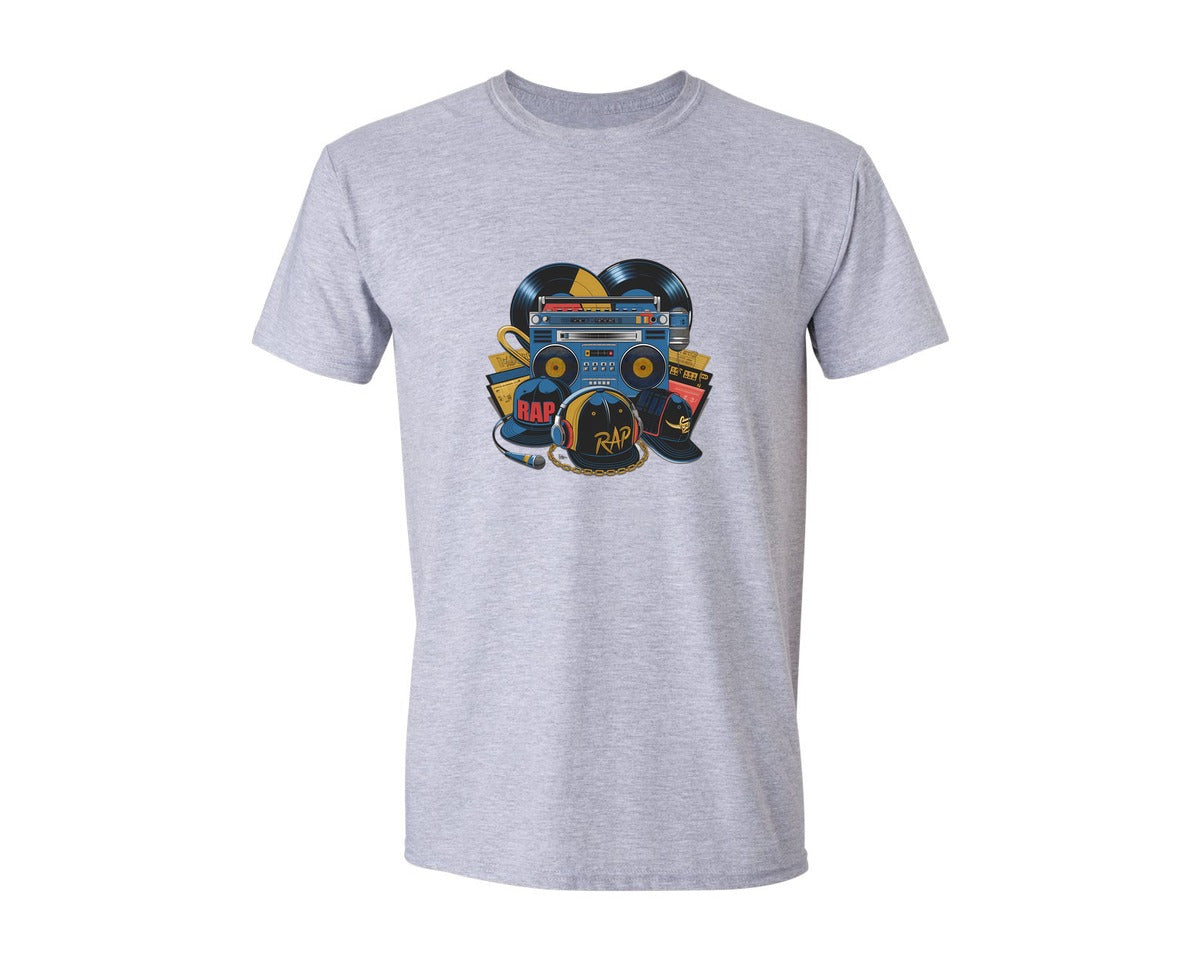 brand:Generic|color:Sports Grey / Athletic Heather|Retro Hip Hop Rap Boombox Style Graphic T-Shirt