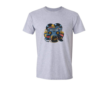brand:Generic|color:Sports Grey / Athletic Heather|Retro Hip Hop Rap Boombox Style Graphic T-Shirt