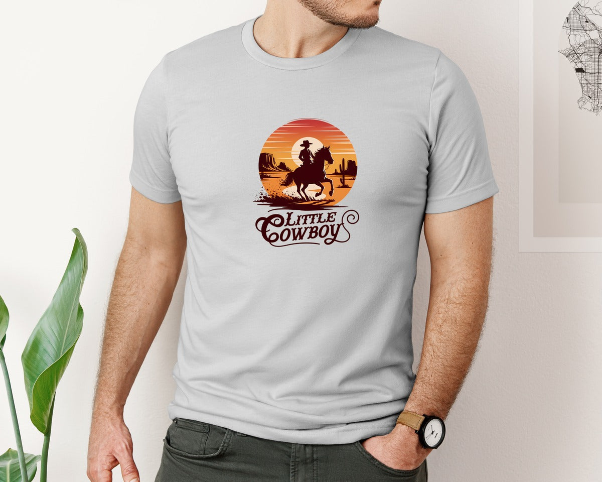 brand:Bella Canvas|color:Sports Grey / Athletic Heather|Little Cowboy Western Horse Riding 3 Graphic T-Shirt