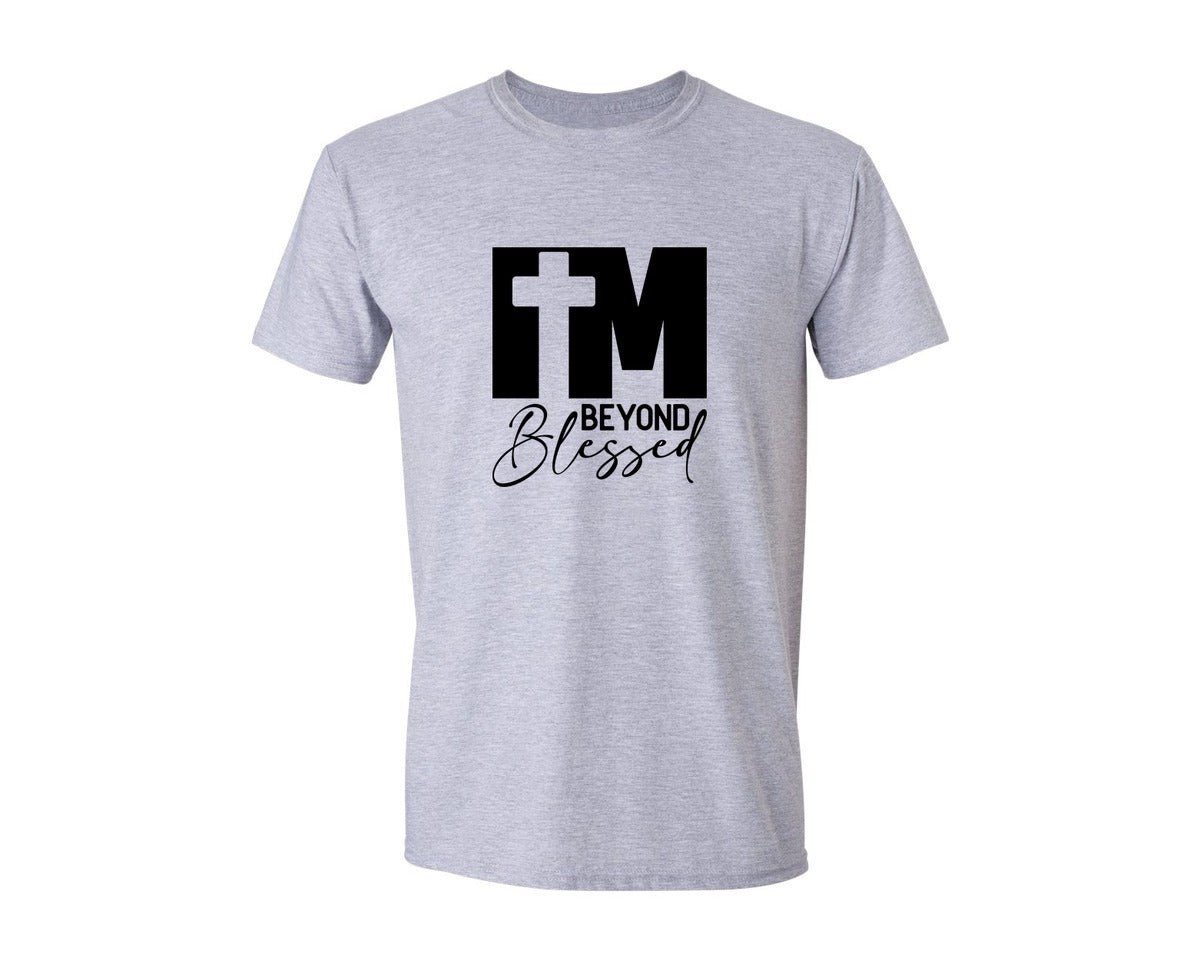brand:Generic|color:Sports Grey / Athletic Heather|Im Beyond Blessed Jesus Cross Graphic T-Shirt