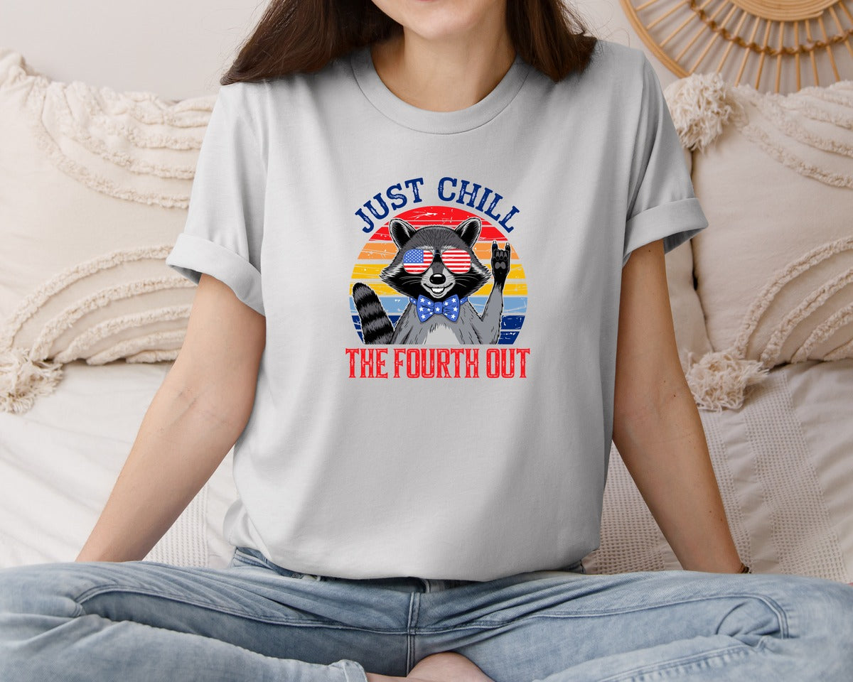 brand:Bella Canvas|color:Sports Grey / Athletic Heather|Retro Raccoon 4Th Of July Chill Vibes Graphic T-Shirt