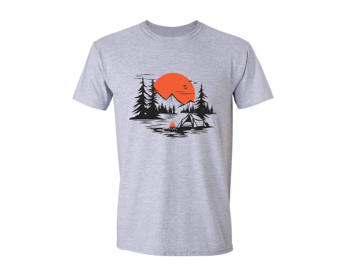 brand:Generic|color:Sports Grey / Athletic Heather|Sunset Camping Adventure T Shirt Design 9 Graphic T-Shirt