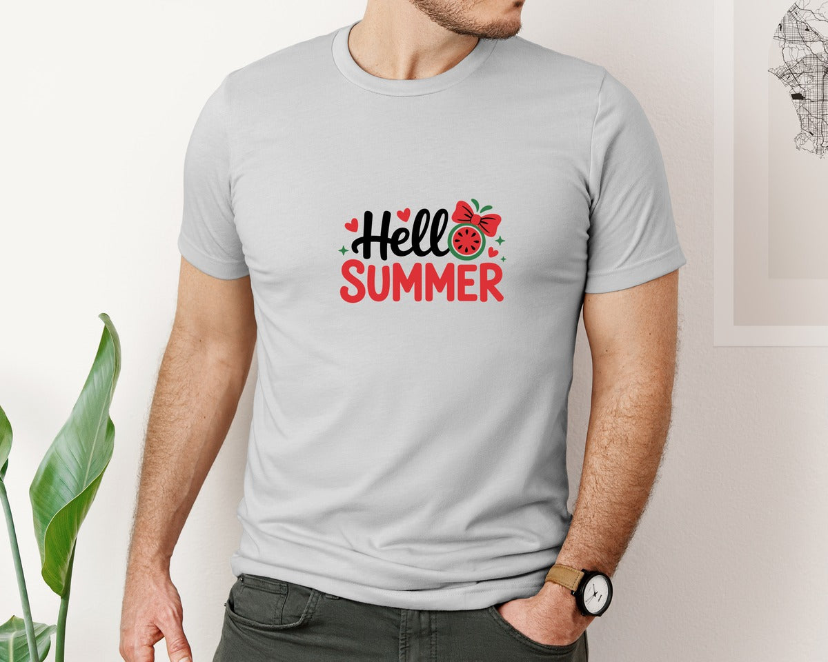 brand:Bella Canvas|color:Sports Grey / Athletic Heather|Summer Vibes With Watermelon Bow Graphic T-Shirt