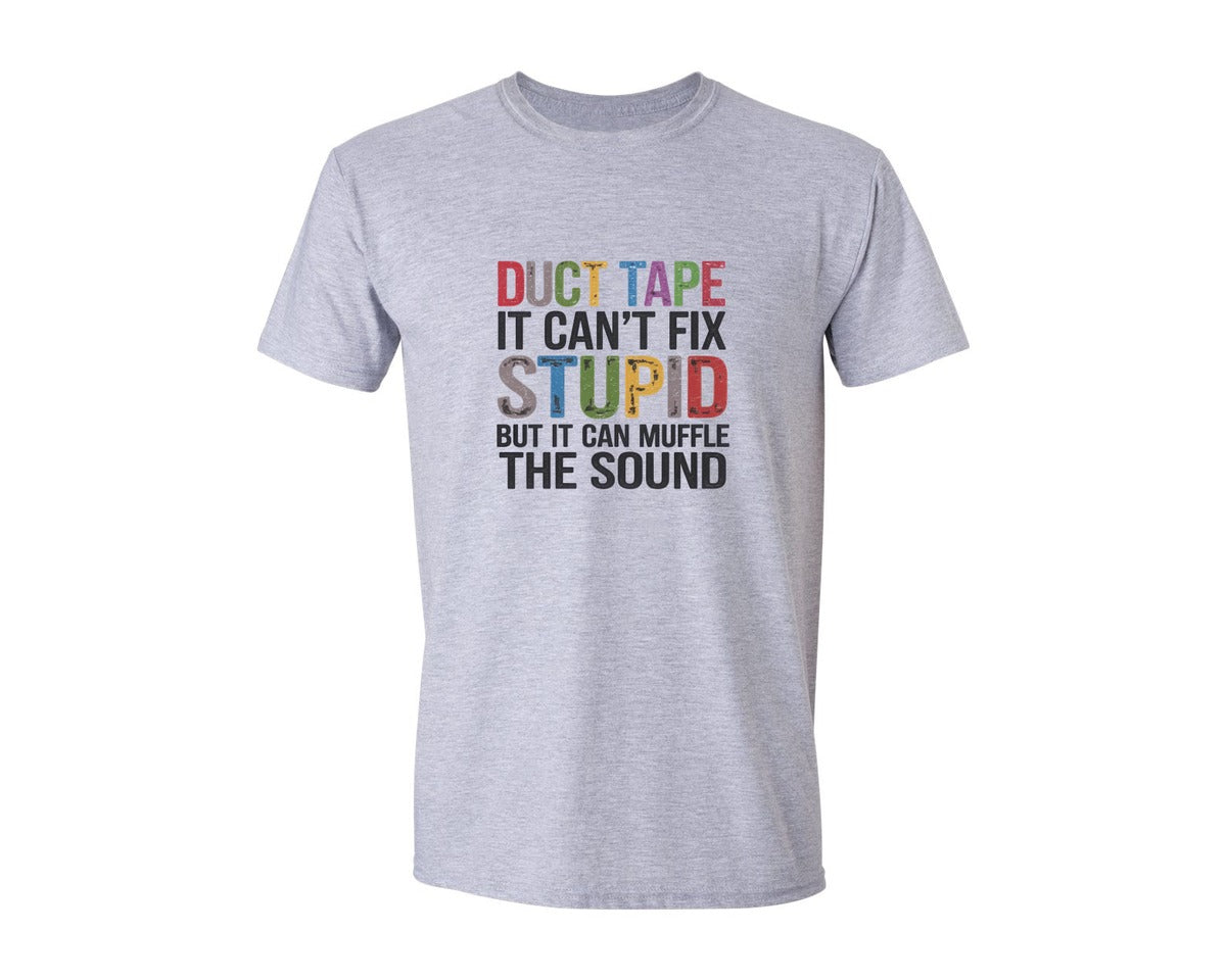 brand:Generic|color:Sports Grey / Athletic Heather|Funny Duck Tape It Cant Fix Stupid Graphic T-Shirt