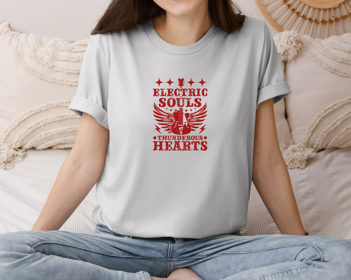 brand:Bella Canvas|color:Sports Grey / Athletic Heather|Electric Souls Thunderous Hearts Graphic T-Shirt