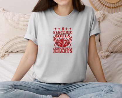 brand:Bella Canvas|color:Sports Grey / Athletic Heather|Electric Souls Thunderous Hearts Graphic T-Shirt