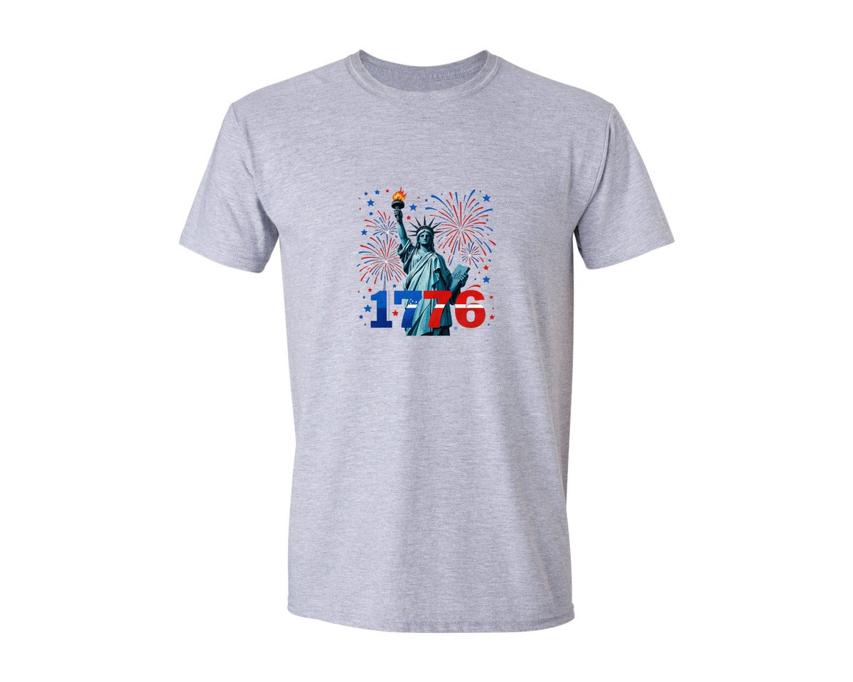 brand:Generic|color:Sports Grey / Athletic Heather|Statue Of Liberty 1776 Fireworks T Shirt Graphic T-Shirt