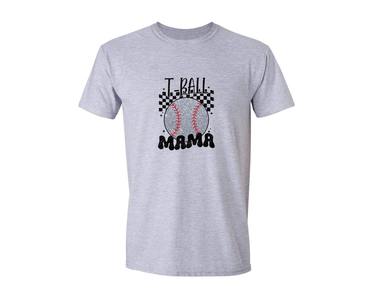 brand:Generic|color:Sports Grey / Athletic Heather|Retro T Ball Mama Glitter Baseball Graphic T-Shirt