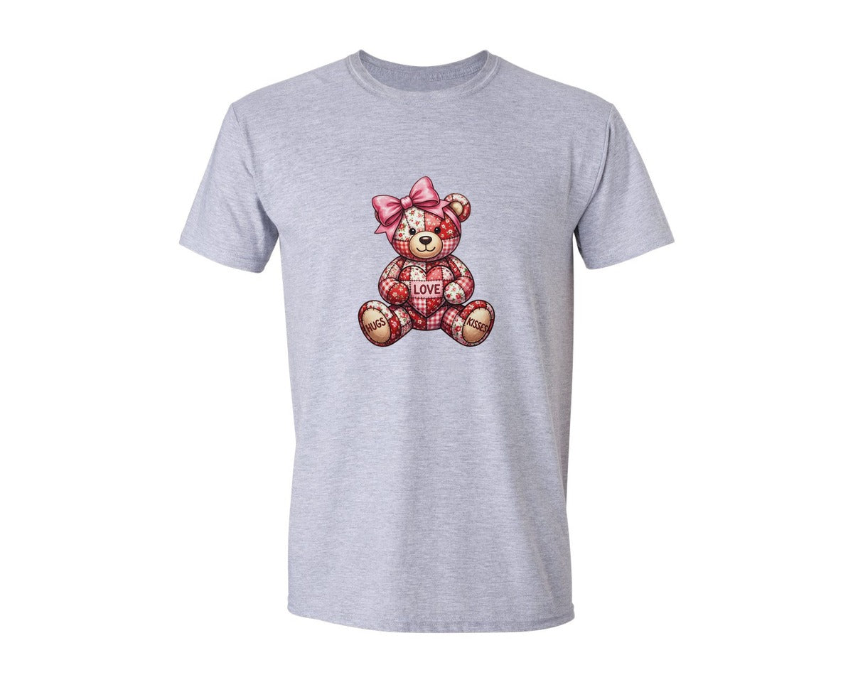 brand:Generic|color:Sports Grey / Athletic Heather|Patchwork Teddy Bear Valentine Hugs 3 Graphic T-Shirt