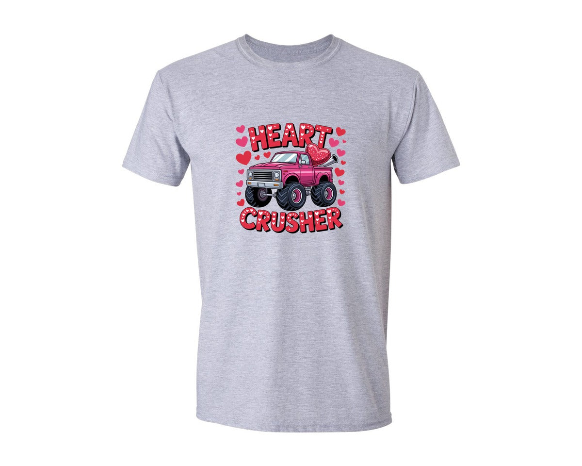 brand:Generic|color:Sports Grey / Athletic Heather|Valentine Monster Truck Heart Crush Graphic T-Shirt