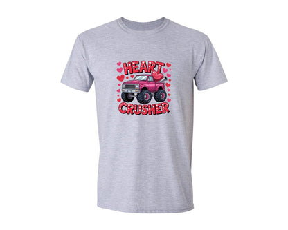 brand:Generic|color:Sports Grey / Athletic Heather|Valentine Monster Truck Heart Crush Graphic T-Shirt