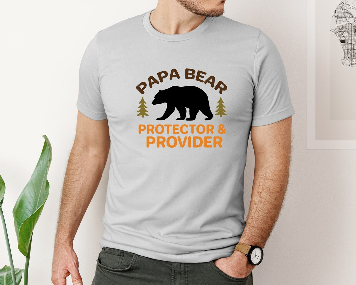 brand:Bella Canvas|color:Sports Grey / Athletic Heather|Papa Bear Protector Provider Graphic T-Shirt