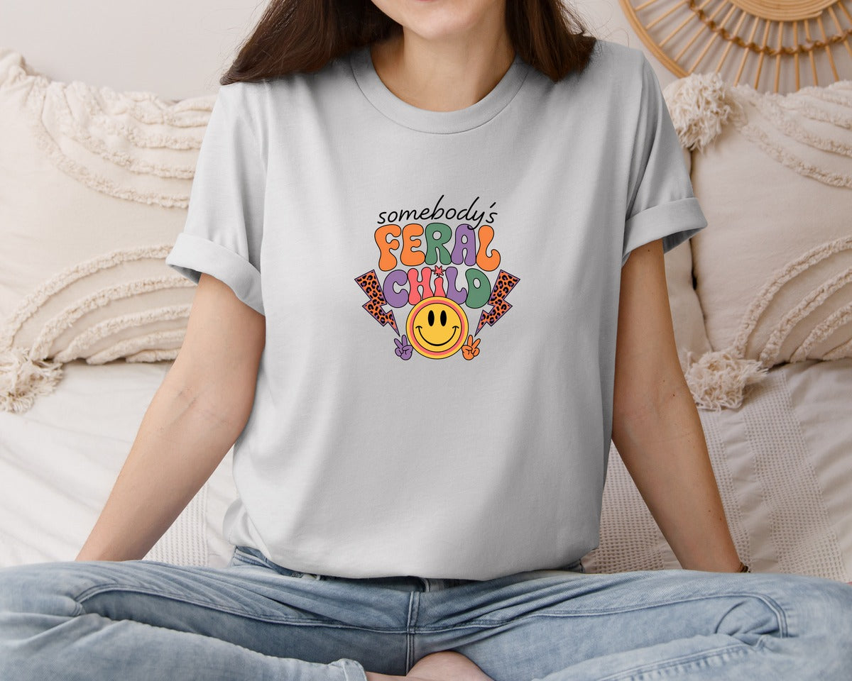 brand:Bella Canvas|color:Sports Grey / Athletic Heather|Somebodys Feral Child Funny Summer Graphic T-Shirt