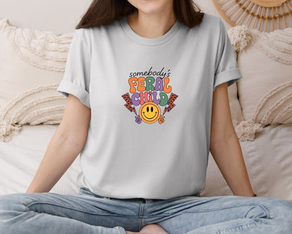 brand:Bella Canvas|color:Sports Grey / Athletic Heather|Somebodys Feral Child Funny Summer Graphic T-Shirt