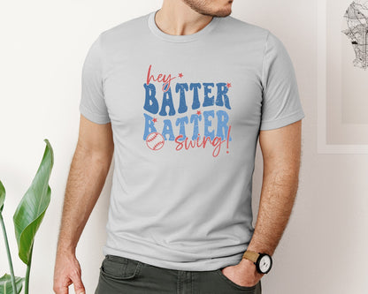 brand:Bella Canvas|color:Sports Grey / Athletic Heather|Retro Baseball Hey Batter Batter Swing Graphic T-Shirt