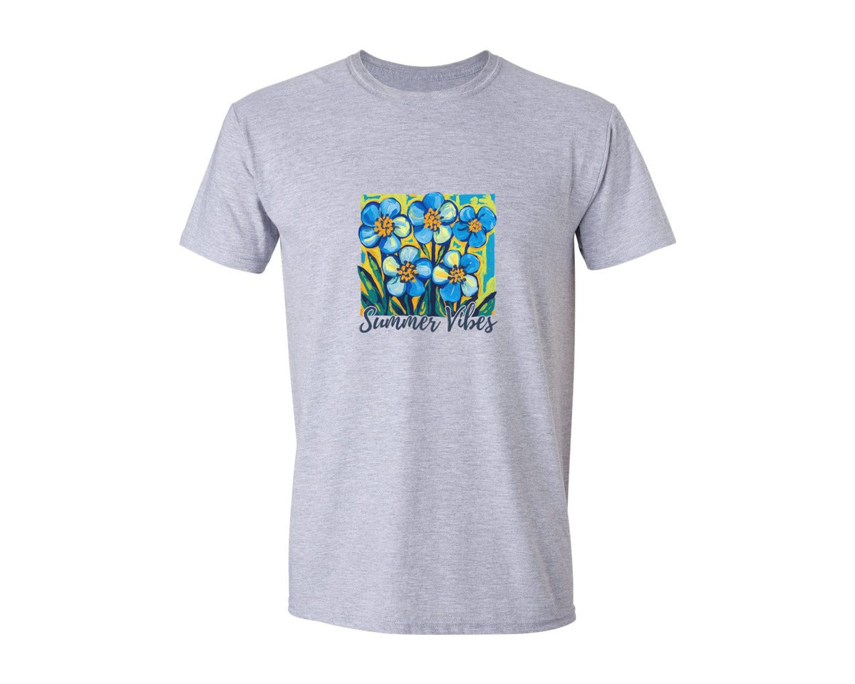 brand:Generic|color:Sports Grey / Athletic Heather|Summer Vibes Watercolor Flowers Graphic T-Shirt