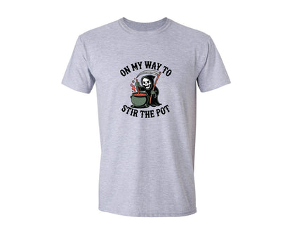 brand:Generic|color:Sports Grey / Athletic Heather|On My Way To Stir The Pot Skeleton Graphic T-Shirt